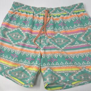 Chubbies En Fuego Mens Bathing Suit L Swim Trunks Aztec Shorts Pastel Multicolor
